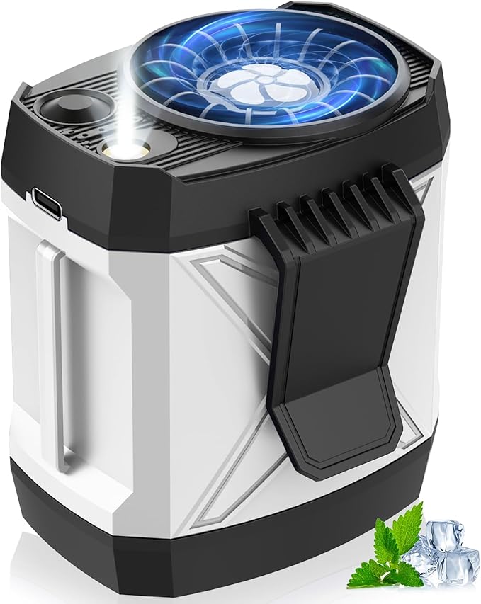 Portable Fan for Under Shirt, Waist Fan Clip On Belt, 4-in-1 Rechargeable Body Fans with LED Light, Phone Stand, Fast Charging 4-Speed Hip Personal Fans for Fishing, Outdoor, Makeup, Kitchen