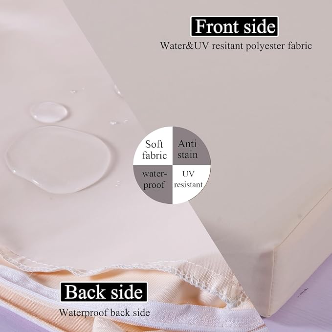 Patio Chair Cushions Non Slip Bottom Chair Pad with Ties Waterproof Square Outdoor Seat Cushion Replacement for Garden Swing Furniture Set of 2 18 x18 Inch, Beige