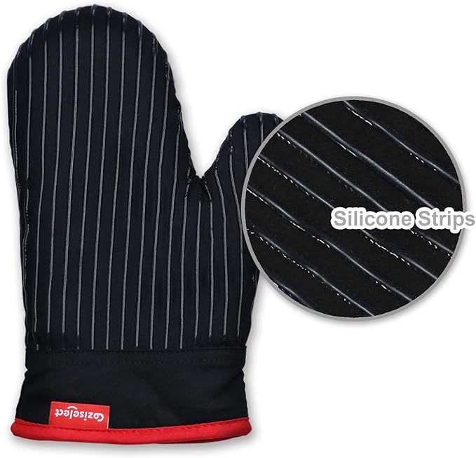 Oven Mitts Set, Oven Mitt Heat Resistant, Cotton Oven Mitts 500 Degrees, Oven Gloves for Kitchen Cooking Grill, Kitchen Mitts for Oven, Black Oven Mits Heavy Duty Thick