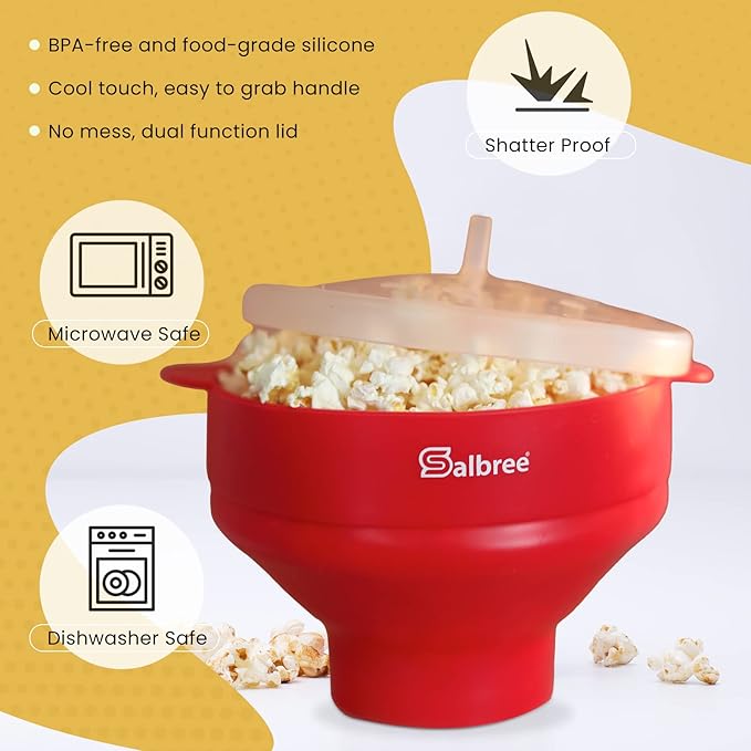 The Original Salbree Collapsible Silicone Microwave Popcorn Popper Maker Machine, Microwavable Bowl Holds 16 Cups, Uses Hot Air and Oil Always Optional - The Most Colors Available (Tan)