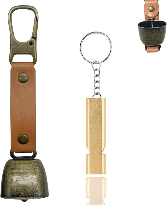 Bear Bell with Magnetic Silencer|Bear Bells for Hiking & Camping|Bear Deterrent Device with Emergency Whistle & Carabiner to Scare Animals|Bear Alarm for Outdoor Biking Fishing Climbing