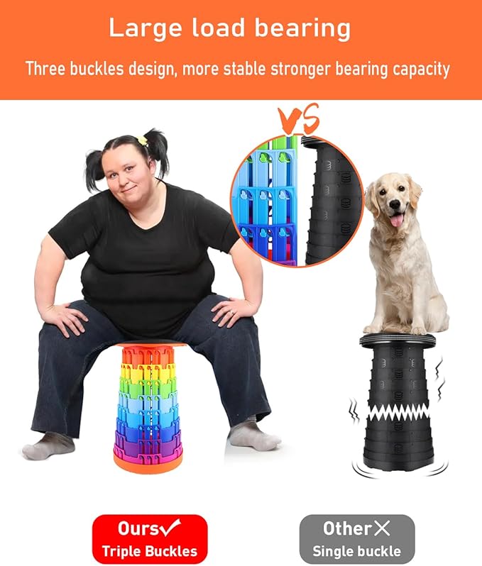 Collapsible Stool with Large Load Capacity,Portable Lightweight Folding Stool for Adults,Collapsible Chair Telescoping Design for Outdoor Fishing,Hiking,Travel,BBQ(Orange-Rainbow)