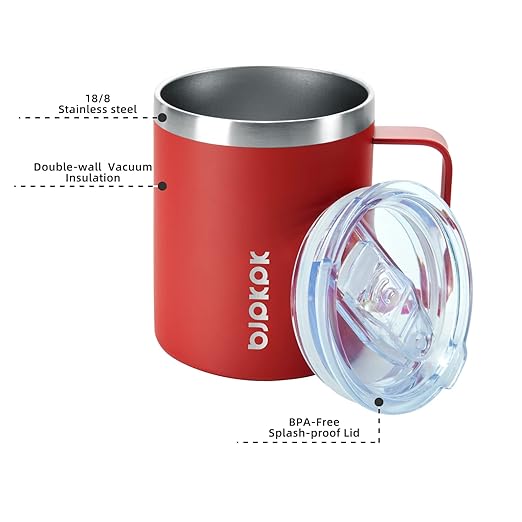 BJPKPK 2pcs Stainless Steel Insulated Coffee Mug, 14oz with Lid, Non Sweat Design-Red