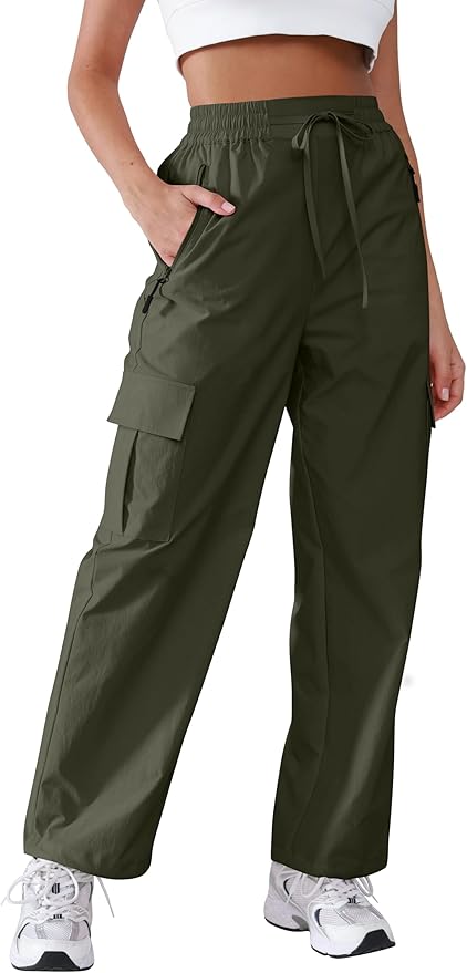 Hiking Pants Women Lightweight Cargo Pants Quick Dry Water Resistant Outdoor Travel Pants with Zipper Pockets