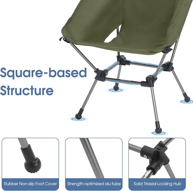 MOON LENCE Camping Chair Plus, Upgraded Comfort & Size, Still Compact and Lightweight, Folding Portable Chair for Backpacking & Hiking, 400Lbs Capacity, Gen 3 Plus (Green 2 Pack (Plus))