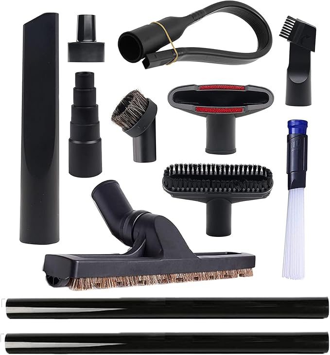 12 Pcs Universal Vacuum Attachments for Shop Vac Accessories, 1 1/4" to 2 1/2" Vacuum Cleaning Tools Kit, with Vacuum Extension Wand Horse Hair Brush Flexible Crevice Tool
