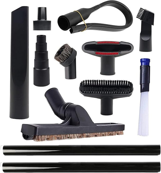 12 Pcs Universal Vacuum Attachments for Shop Vac Accessories, 1 1/4" to 2 1/2" Vacuum Cleaning Tools Kit, with Vacuum Extension Wand Horse Hair Brush Flexible Crevice Tool