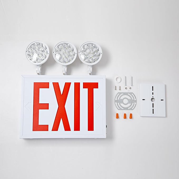 TANLUX New York Approved Emergency Exit Sign, Red Exit Signs with Emergency Lights, Hardwired with Battery Backup, AC 120/277V, Single and Double Faces, Two or Three Heads Optional