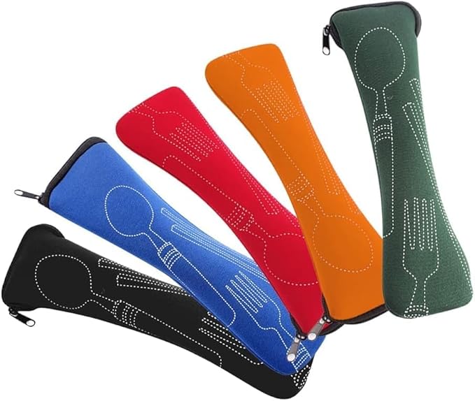 Blue Portable Tableware Bag Outdoor Travel Camping Cutlery Pouch Storage Bag Flatware Tableware Dinnerware Carrying Case for Knife Fork Spoon Tea Spoon Chopsticks Bottle Opener Straws Camp Kitchen