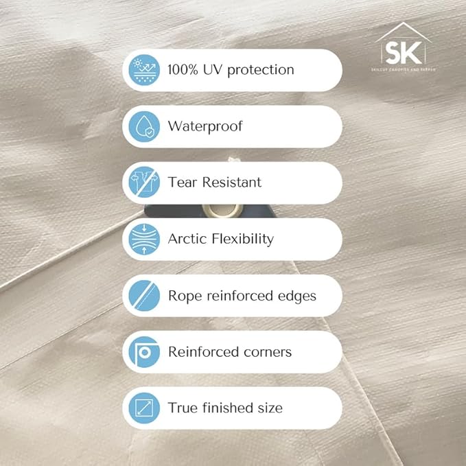 16 Mil Extra Heavy Duty Poly Tarp - Waterproof Tarp with True Size, UV Protection, Tear Resistance, Arctic Flexibility & Reinforced Corners 7x20