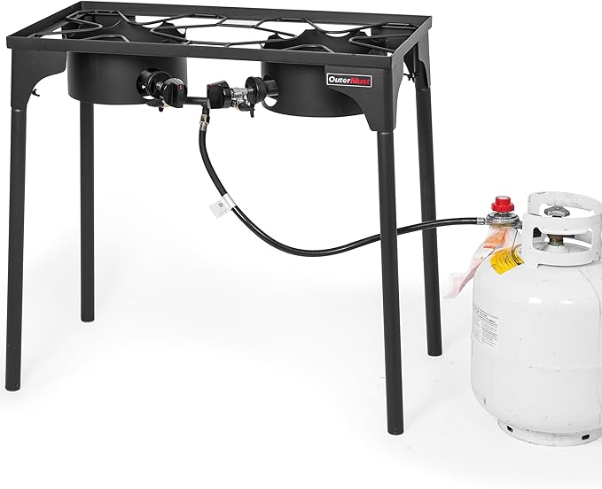 2 Burner Propane Gas Stove with 0-3 PSI Adjustable Regulator and Removable Legs Gas Burners for Cooking Perfect for Home Brewing, Seafood Boil and Camping