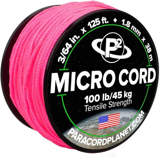 Paracord Planet Micro Paracord – Thin Braided Cord for Crafting, Fishing, and DIY Projects in 125 ft Spools – Neon Pink