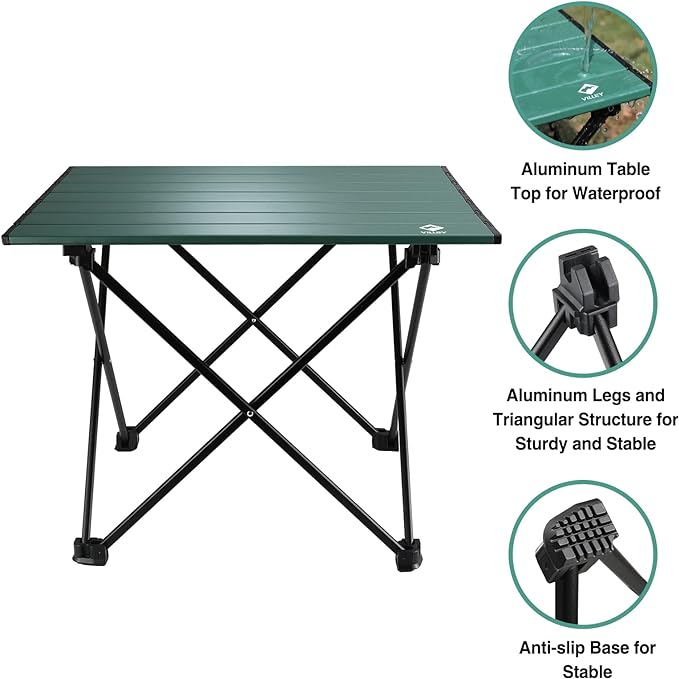 VILLEY Portable Camping Side Table, Ultralight Aluminum Folding Beach Table with Carry Bag for Outdoor Cooking, Picnic, Camp, Boat, Travel