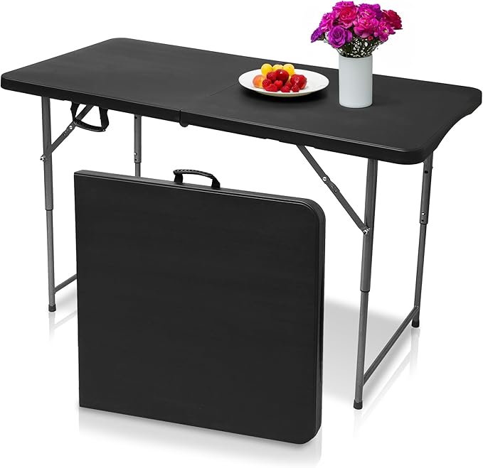 4ft Folding Table, Sturdy Outdoor Folding Table, Perfect for Camping Picnics Parties Durable Foldable Table with Easy Setup Ideal Portable Folding Tables for Indoor & Outdoor Use