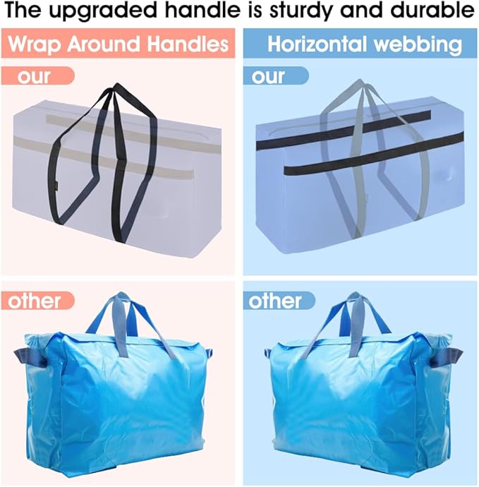 4 Pack Moving Bags Heavy Duty Extra Large 90L, College Packing Bags for Moving Clothes, Moving Supplies & Boxes with Zippers and Handles, Storage Bags Moving Totes Camping Essentials (Blue)