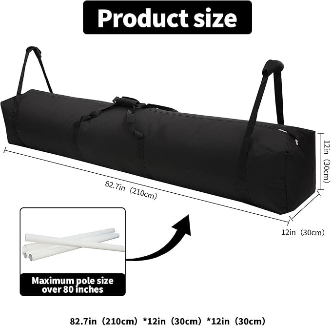 Large Tent Storage Bag Tent Pole Bag - 83''L x 12''W - Tailored for Tent Poles, Suitable for Various Party Tent Canopy Models, Heavy-Duty Design with Reinforced Handles and Dual Zipper