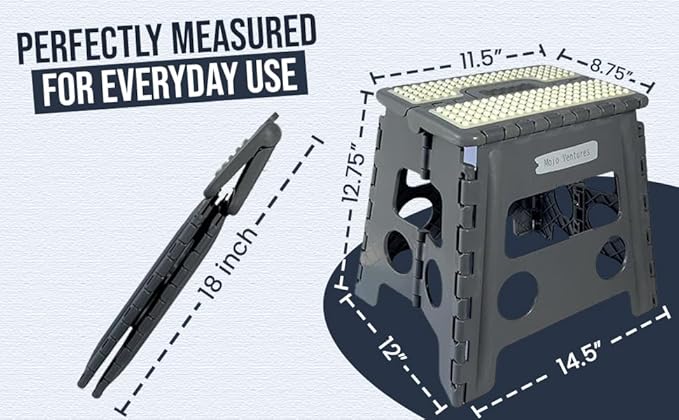 Versatile Folding Step Stool - 13 in Foldable Step Stool for Kids, Home, Camping, and Office - Lightweight, Sturdy, and Portable Foldable Stool, for Outdoors and Indoor Fun (Grey, Small 13)