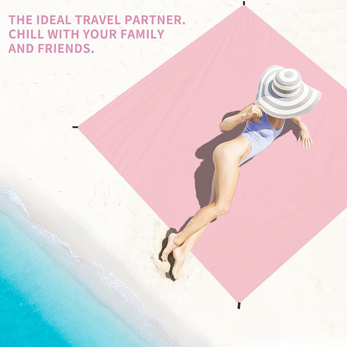 BYDOLL Beach Blanket Waterproof Sandproof 78''×81'' Suits1-4 Adults Compact Lightweight Oversized Sand-Free Blanket Large Picnic Mat for Beach Travel Camping Hiking