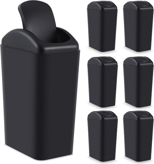 Hoolerry 6 Pcs 3 Gallon/12 Liter Small Trash Can Plastic Kitchen Garbage with Lid Small Trash Bin for Bathroom Office Bedroom Kitchen Waste Outdoor (Black)