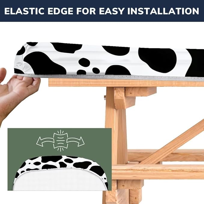 CAPSCEOLL Fitted Picnic Table Cover with Bench Covers with Elastic 6Ft Waterproof Camping Picnic Table Cover Cloths for Outdoors Camping Tablecloth with Drawstring Bag, 72X30in, Black White