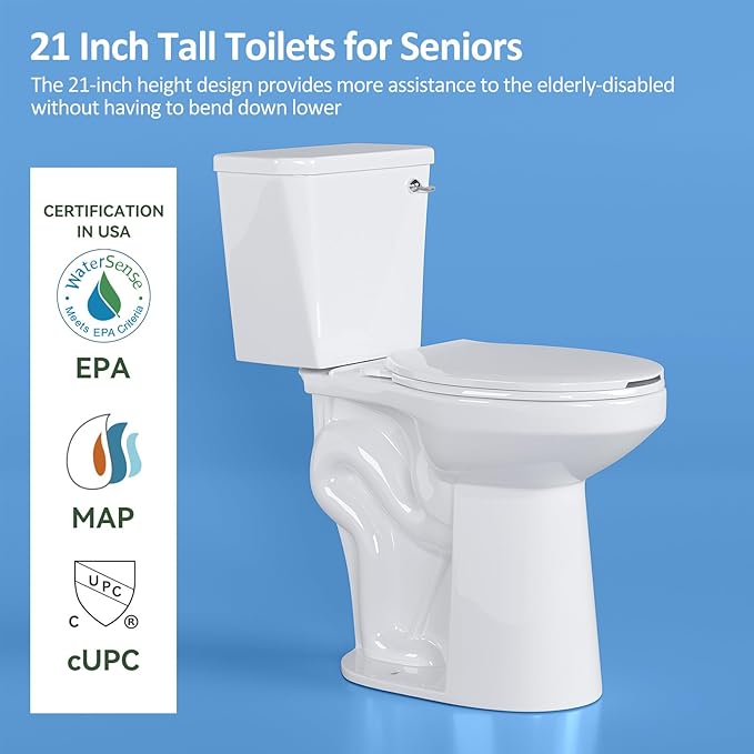 Simple Project Soft Tall Toilets for Seniors 21 inch with Comfort Chair Seat, 1.28 Gpf Powerful Single Flush High Toilet Elongated, 12 Inch Rough Extra Tall Toilet for Bathrooms & Tall Person