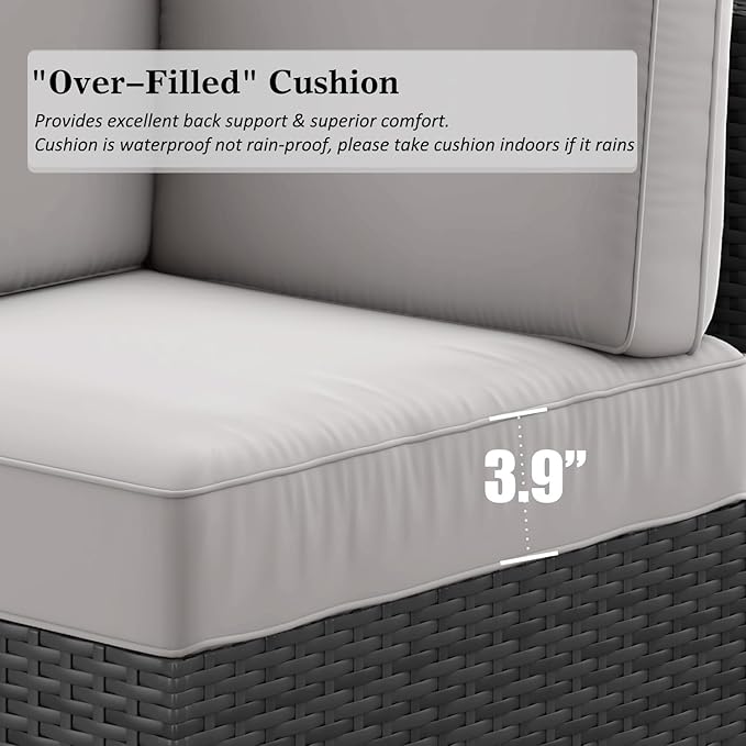 LayinSun 15 Piece Patio Furniture Set with Fire Pit Table, Outdoor Conversation Sets Wicker Rattan Sectional Sofa with Coffee Table