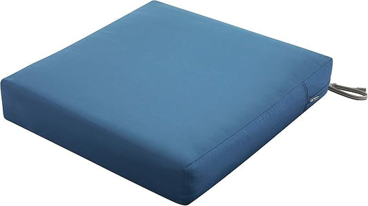 Classic Accessories Ravenna Water-Resistant 25 x 25 x 5 Inch Square Patio Seat Cushion Slip Cover & Foam, Empire Blue, Lounge Chair Cushion