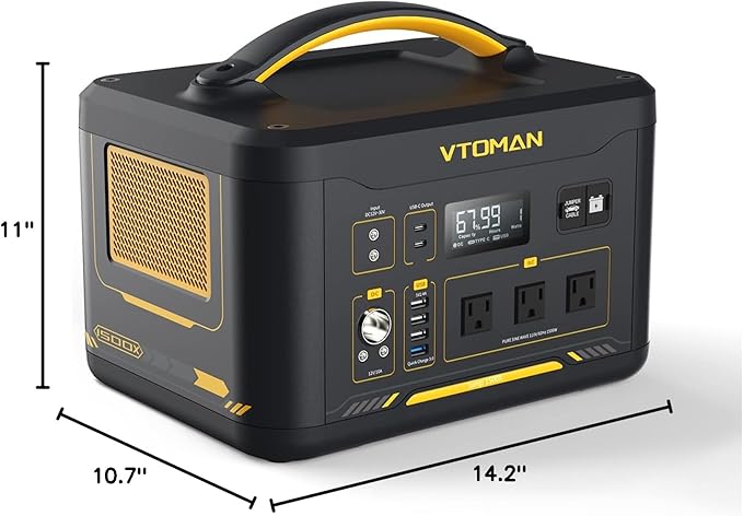VTOMAN Jump 1500X Portable Power Station, 828Wh Solar Generator 1500W LiFePO4 Battery Power Station, Dual 100W PD Type-C & Regulated DC, Capacity Expandable to 2376Wh for Camping, Travel, Home Backup