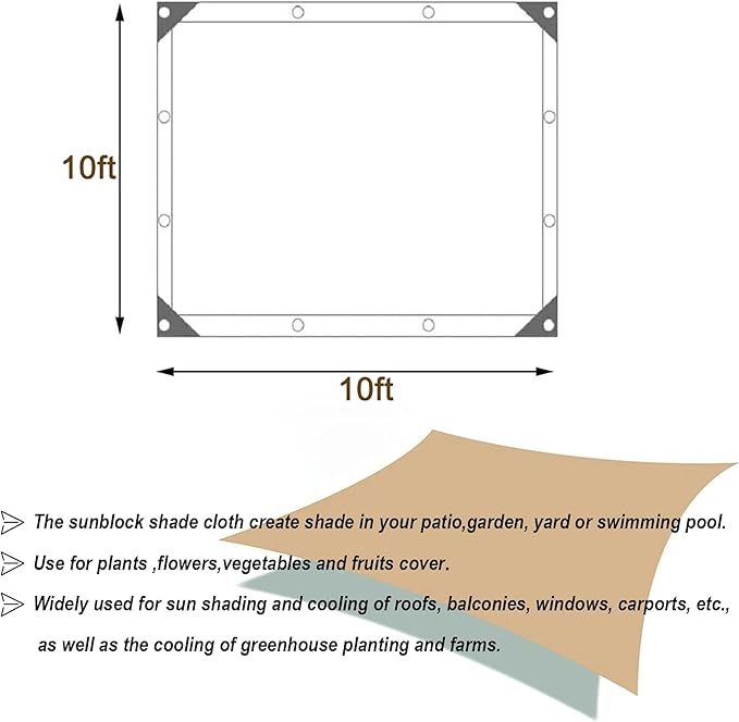 UCINNOVATE 2 Pack 70% Sunblock Shade Cloth 10ft x 10ft Shade Net Greenhouse Covers Fabric Mesh Tarp, Sunshade Sunscreen UV Resistant Netting with Grommets for Garden Patio Lawn Plant Outdoor Parking