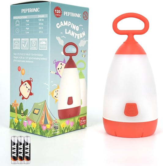 Kids Camping Lantern & Night Light Battery Powered, 360° Eye-Safe Light (AAA Included), IPX4 Waterproof with RGB Modes Portable for Outdoor, Emergency & Bedtime, Gift for Children (Red)