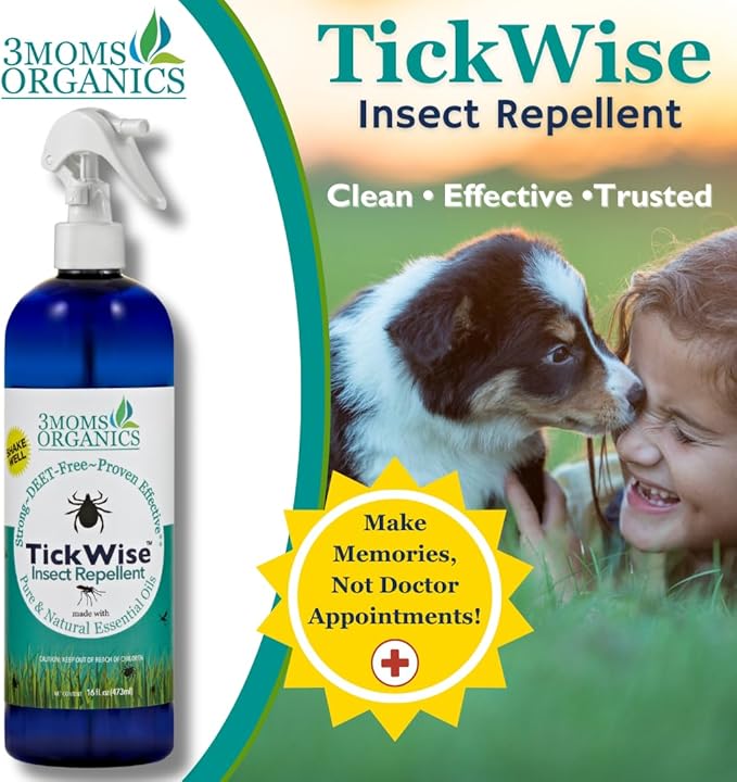 3 Moms Organics TickWise | 16oz Extra Strength, DEET- Free, Tick and Insect Repellent | Plant Based Essential Oils and All Natural Ingredients | Safe for Kids, Adults, Dogs and Horses