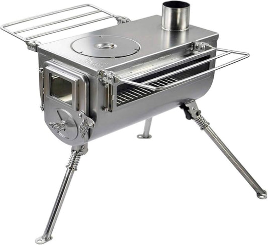 Winnerwell Woodlander Double-View Medium Tent Stove | Portable wood Burning Tent Stove for Tents, Shelters, and Camping | 800 Cubic Inch Firebox | Stainless Steel Construction | Includes Chimney Pipe