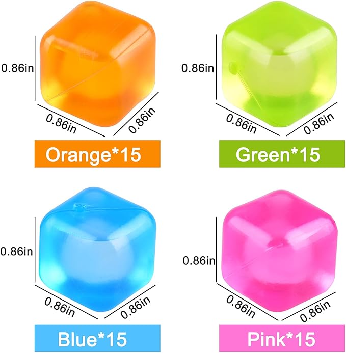 Reusable Ice Cubes, 60 pack Refreezable Plastic Ice Cubes Reusable, Square Ice Cube for Drinks BPA Free (Multicolor)