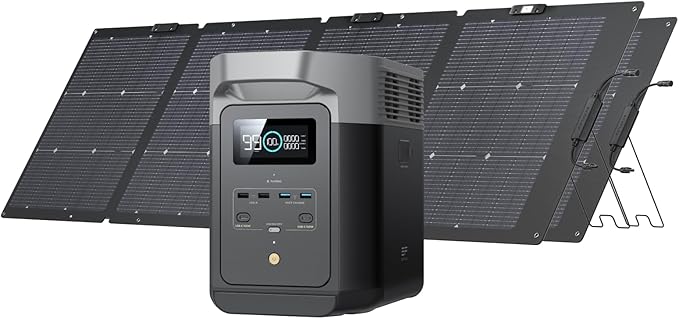 EF ECOFLOW Solar Generator DELTA 2 with 2x220W Portable Solar Panels, 1024Wh LFP Battery, Fast Charging, Portable Power Station for Home Backup Power, Camping & RVs