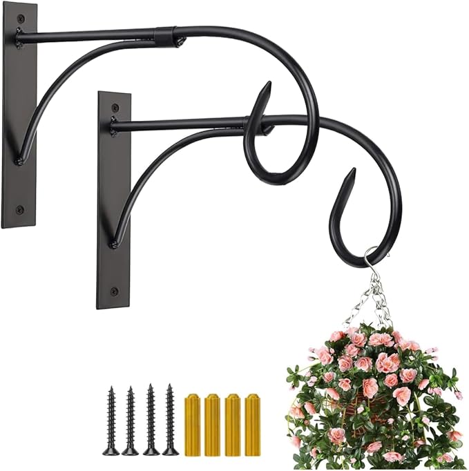 Wall Mount Hanging Plant Bracket, 2 Pack 11 Inches Plant Hook, Heavy Duty Rustic Decorative Metal Plant Hanger for Hanging Plant Flower Lantern Bird Feeder Wind Chimes