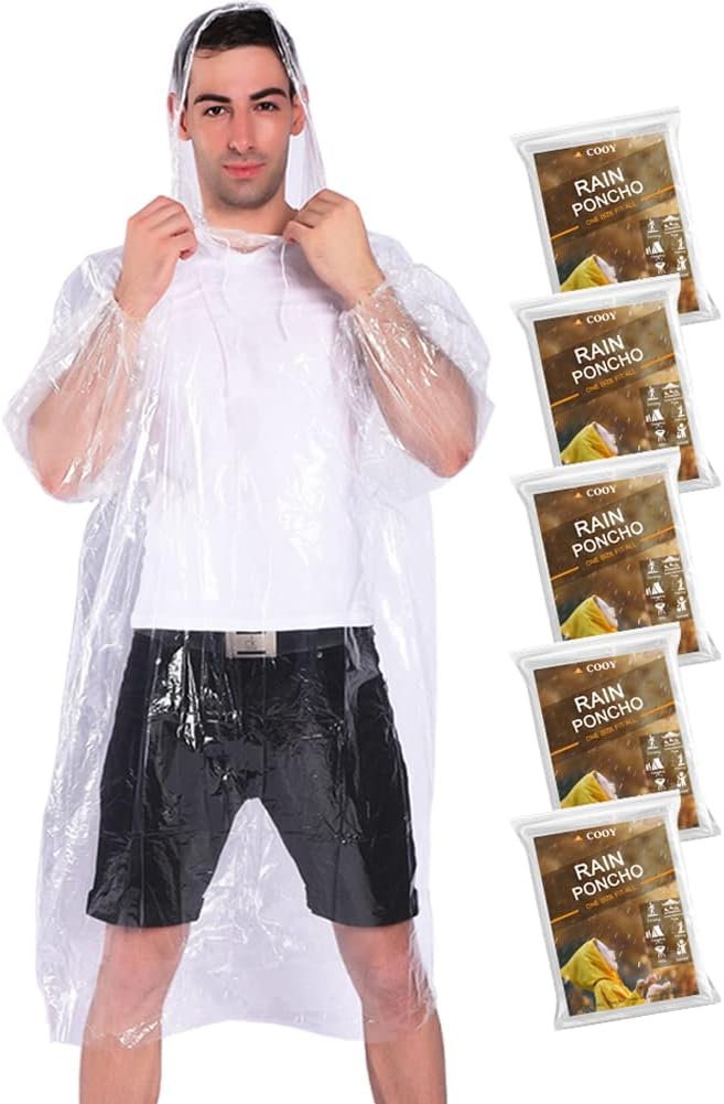 Rain Ponchos,with Drawstring Hood （10 Pack） Emergency Disposable Rain Ponchos Family Pack for Adults,Clear