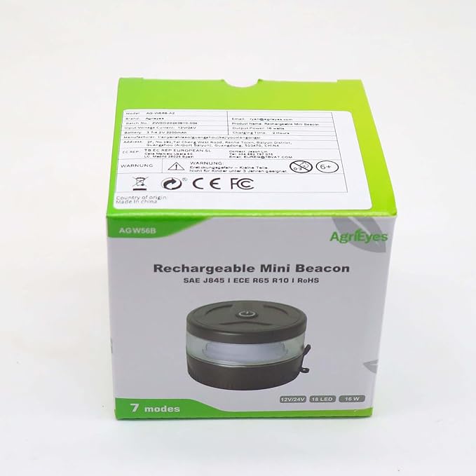 Agrieyes USB-C Wireless Beacon Light, 32 LED Rechargeable Strobe Lights with Magnetic, Mini Amber Flashing Warning Emergency Safety Lights for Trucks Vehicles Tractor, Portable Waterproof