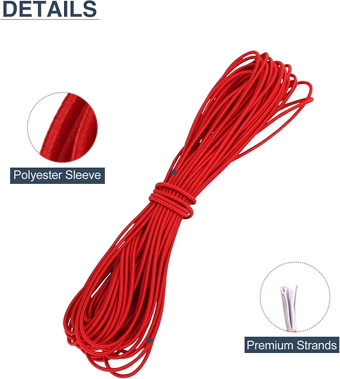 Tent Pole Shock Cord 60ft, Elastic Bungee Cord, Replacement Shock Cord for Tent Poles, Tent Pole Repair Kit, Elastic Cord with Lead Wire and Washers