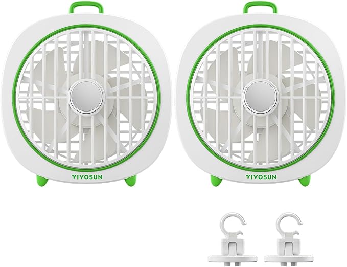 VIVOSUN AeroWave D4, 4” Grow Tent Clip Fan with Detachable Hook, 3-Speed Strong & Quiet Airflow, Adjustable Airflow Angle for Hydroponics, Circulation & Cooling, White, 2-Pack
