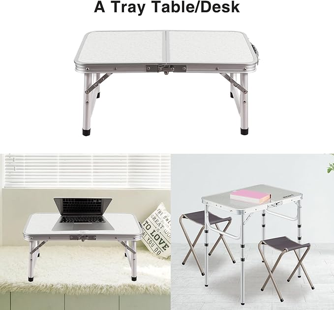 RedSwing Small Folding Table 2 Feet, Small Foldable Table Adjustable Height, Lightweight Portable Aluminum Camping Table, 3 Heights, 23in x 15 in x 10 in