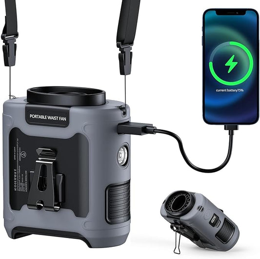 AI Portable Waist Fan Rechargeable 10000mah Belt Shirt Clip On Fan For Body Cooling That Blow Cold Air 5 Speeds Flashlight Up To 40H