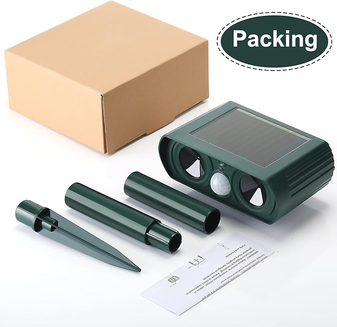 3 Pack Ultrasonic Solar Animal Repeller Waterproof Outdoor Cat Dog Repellent with Motion Sensor for Squirrel Animal Garden Yard Farm