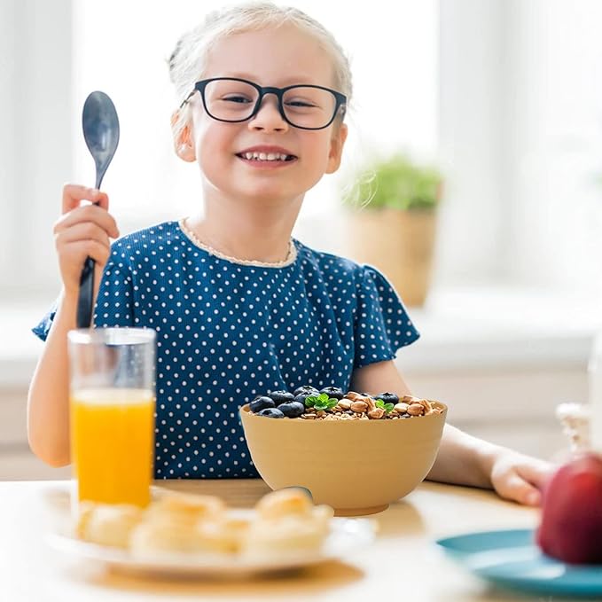 Homienly Cereal Bowl Set, Wheat Straw Bowls Set of 8, Alternative to Plastic Bowls Reusable, Unbreakable Lightweight Bowl for Kitchen, Outdoor, Party, Micriwave Safe Cereal Bowl (Yellow, 26 OZ)