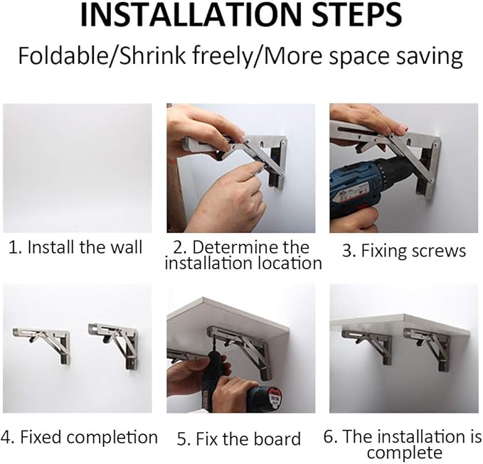 Storystore Folding Shelf Brackets - 16 Inch Heavy Duty Stainless Steel Collapsible Shelf Bracket for Bench Table, Space Saving DIY Bracket (4PCS)