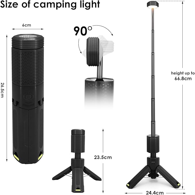Telescopic Camping Lights,Portable Camping Lantern with Storage Bag,10500mAh Rechargeable Outdoor Adventure Emergency Light,Waterproof LED Work Lights with Magnetic (Black)