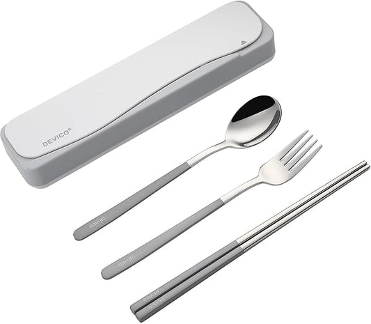 DEVICO Travel Utensils With Case, 18/8 Stainless Steel Camping Utensils, Reusable Portable Silverware Cutlery Set For Lunch Box, Include Fork Spoon Chopsticks