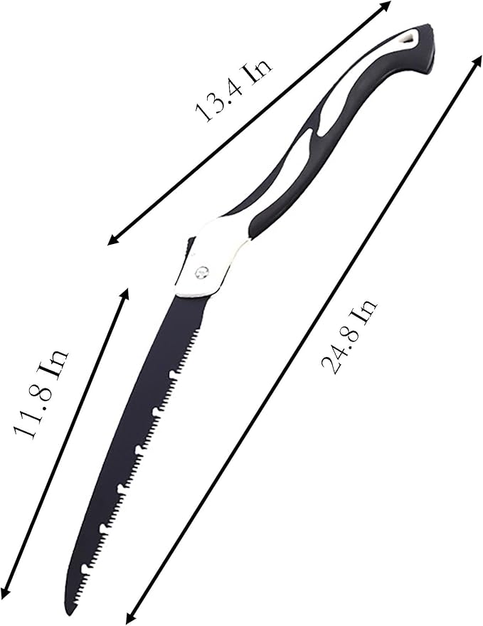 Folding Saw with Rubber Handle, 24.8 Inch Manganese Steel SK-5 Blade Pruning Saw for Hunting, Gardening, Camping and Trimming (blade 29cm)
