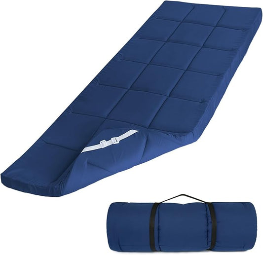 SPRINGSPIRIT Cot Mattress Topper (Improved Thickness), Foam Quilted Pads for Camping, Soft Comfortable Sleeping Cot Mattress Pad Only, Camping Pad 75"x30" for Camp Cot/Rv Bunk/Narrow Twin Beds, Navy