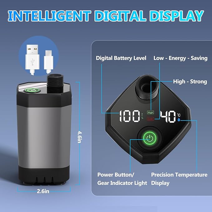 BSEED Portable Shower for Camping with Immersion Water Heater, 6000mAh Rechargeable Camping Shower with Intelligent LED Display, Outdoor Shower for Hiking, Travel, Pets & Car Washing, Wartering Plants