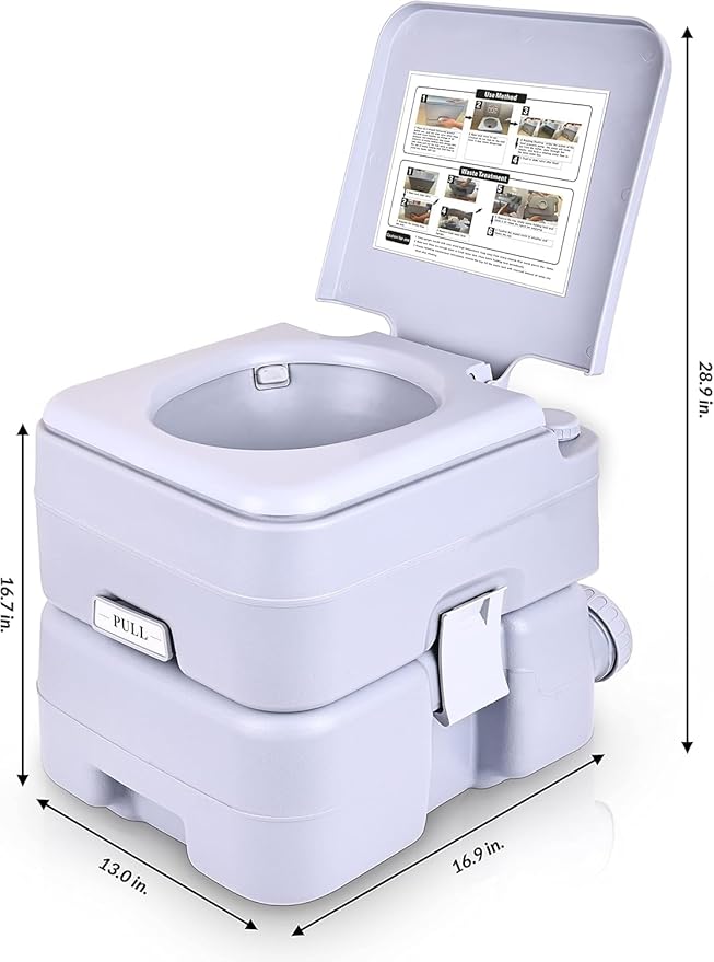 Portable Toilet Travel RV Potty,5.3 Gallon Large Waste Tank,Splash-Free Dumping, Anti-Leak Water Pump for Camping Hiking, Trips